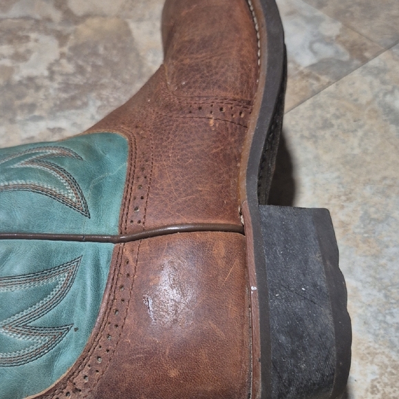 Ariat 14” Heritage Buckaroo Tall Western Boots 14101 Brown Teal Leather 8.5B - Picture 6 of 16